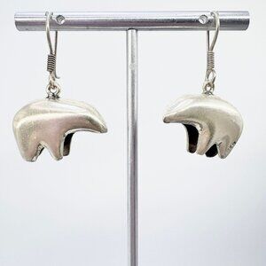 VTG Sterling Silver 925 Jingle Bell Bear Dangle Earrings Size 1.5" Length